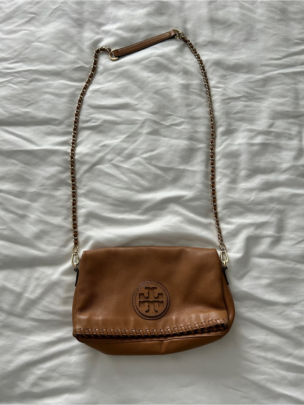 Tory Burch Tan Leather Crossbody with Logo Patch